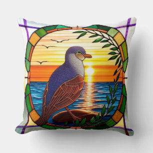 Buntglas Vogel Sonnenuntergang Ozean Dekor 🌅 Kissen