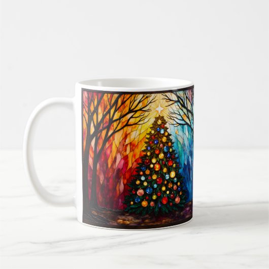 Buntglas-Weihnachtsbaum Frohe Weihnachten Kaffeetasse (Links)