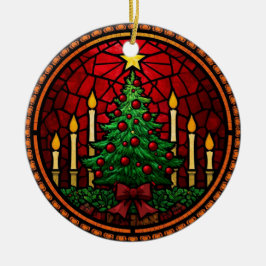 Buntglas-Weihnachtsbaum & Kerzen Keramik Ornament