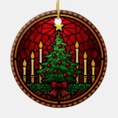 Buntglas-Weihnachtsbaum & Kerzen Keramik Ornament (Hinten)