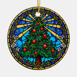 Buntglas-Weihnachtsbaum-Kranz Keramik Ornament