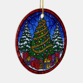 Buntglas-Weihnachtsbaum mit Geschenken Keramik Ornament (Rechts)