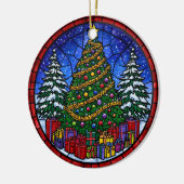 Buntglas-Weihnachtsbaum mit Geschenken Keramik Ornament (Links)