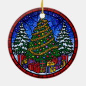 Buntglas-Weihnachtsbaum mit Geschenken Keramik Ornament (Hinten)