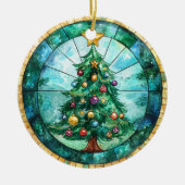 Buntglas-Weihnachtsbaum & Stern Feiertage Keramik Ornament (Vorne)
