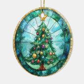 Buntglas-Weihnachtsbaum & Stern Feiertage Keramik Ornament (Links)