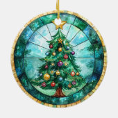 Buntglas-Weihnachtsbaum & Stern Feiertage Keramik Ornament (Hinten)