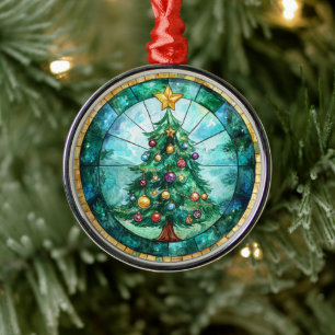 Buntglas-Weihnachtsbaum & Stern Feiertage Ornament Aus Metall