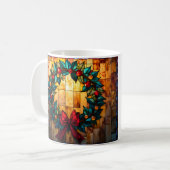 Buntglas-Weihnachtskranz Fröhlich & Hell Kaffeetasse (Vorderseite Links)