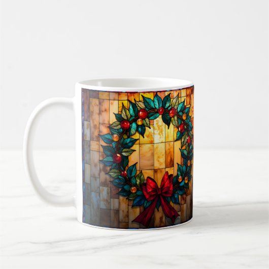 Buntglas-Weihnachtskranz Fröhlich & Hell Kaffeetasse (Links)