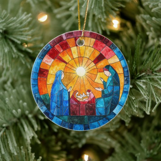 Buntglas-Weihnachtskrippe-Christmas-Schmuck Keramik Ornament (Baum)