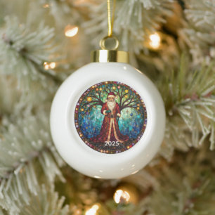 Buntglas-Weihnachtsmann-Christbaum des Lebens Keramik Kugel-Ornament