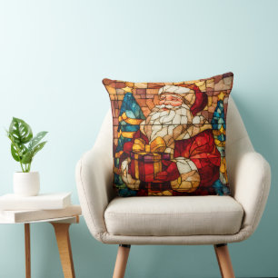 Buntglas-Weihnachtsmann Kissen