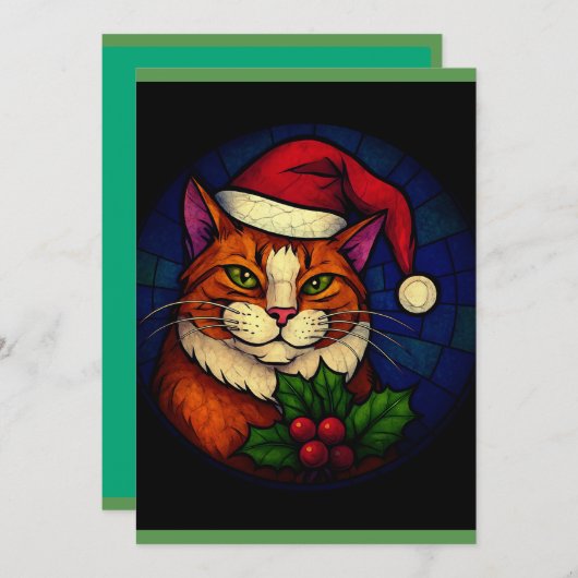 Buntglas-Weihnachtsorange-Schmusekatze Feiertagskarte (Vorne/Hinten)