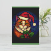 Buntglas-Weihnachtsorange-Schmusekatze Feiertagskarte (Stehend Vorderseite)