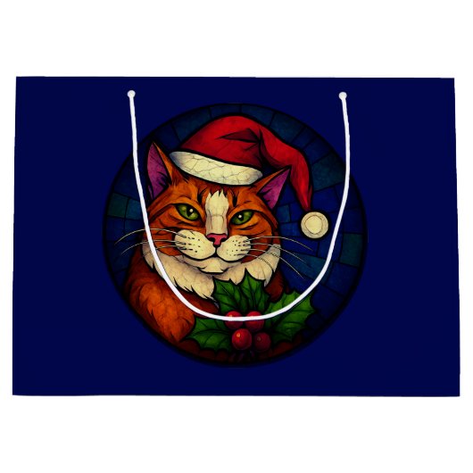 Buntglas-Weihnachtsorange Tabby-Katze Große Geschenktüte (Vorderseite)