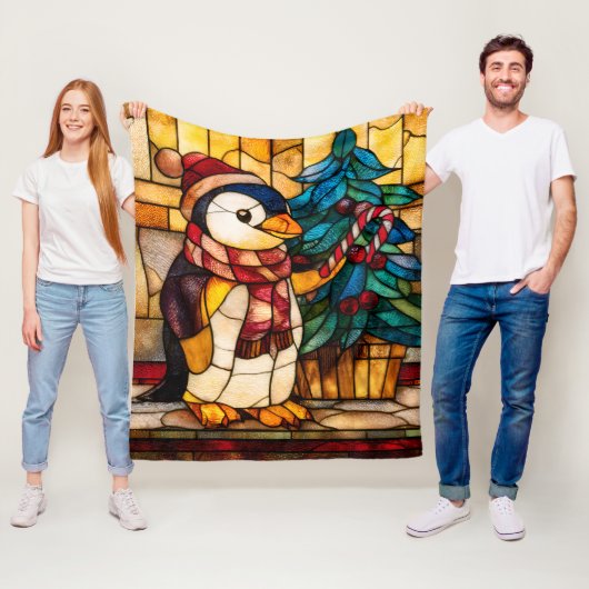 Buntglas-Weihnachtspinguin Fleecedecke (Beispiel)