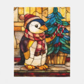 Buntglas-Weihnachtspinguin Fleecedecke (Vorderseite)