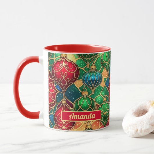 Buntglas-Weihnachtsschmuck Tasse (Mit Donut)