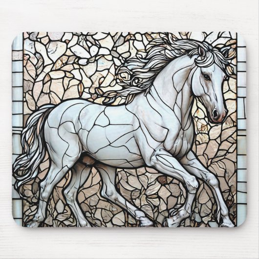 Buntglas Weißes Pferd Für Pferdeliebhaber Mousepad (Vorne)