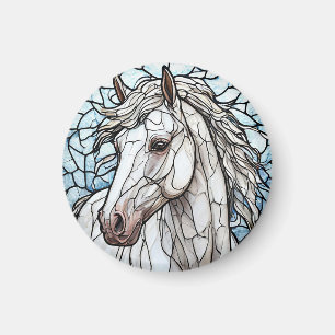 Buntglas Weißes Pferd Magnet