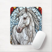 Buntglas Weißes Pferd Mousepad (Mit Mouse)