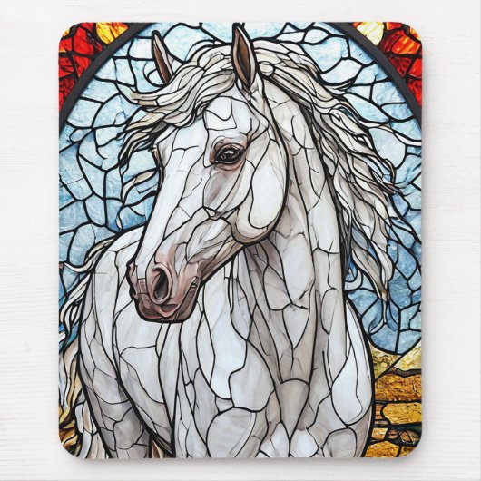 Buntglas Weißes Pferd Mousepad (Vorne)