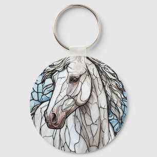Buntglas Weißes Pferd Schlüsselanhänger