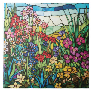 Buntglas-Wildblumengarten-Dekorationskachel Fliese