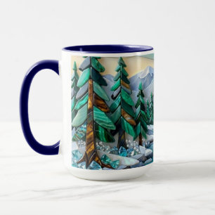 Buntglas-Wintermosaik-Edelstein-Hüttenszene Tasse