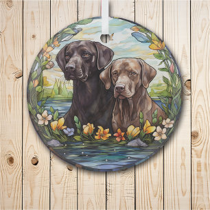 Buntglas Zwei Labrador Retriever Hunde Ornament Aus Glas