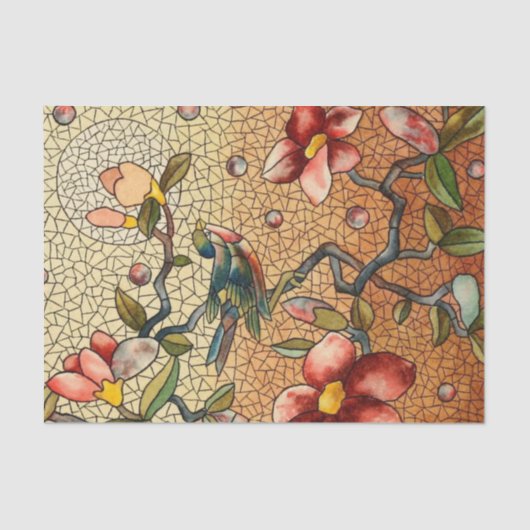 Buntglasartvogel auf einem blühenden Baum Seidenpapier (Vorderseite)