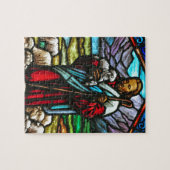 Buntglasbild von Jesus und von Lämmern Puzzle (Horizontal)