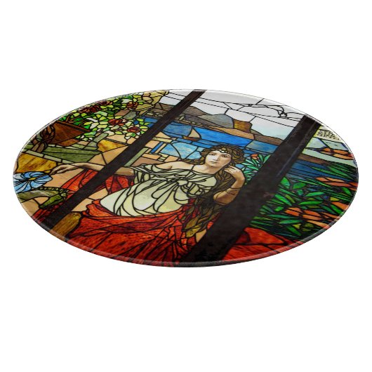 Buntglasblick mit Damensitzen Schneidebrett (Ecke)