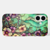 Buntglasblumen Türkis Case-Mate iPhone Hülle (Rückseite (Horizontal))