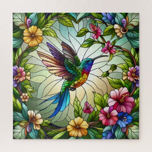 Buntglasdesign des Kolibris Puzzle (Vertikal)
