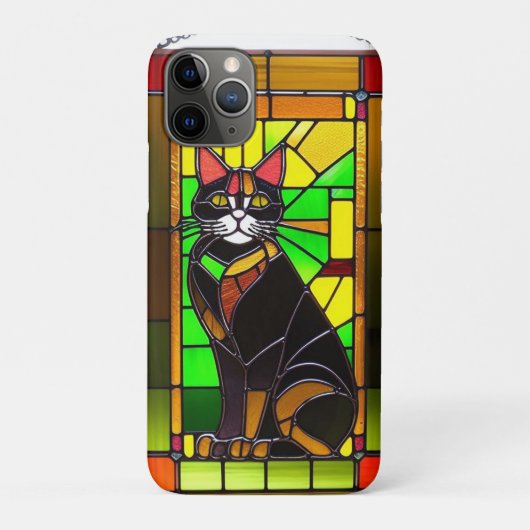 Buntglasdesign mit Katze Case-Mate iPhone Hülle (Rückseite)