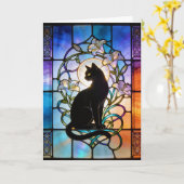 Buntglasfenster mit Katze Karte (Gelbe Blume)