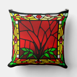 Buntglasfenster mit roter Blume Kissen