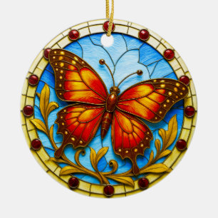 Buntglasfenster Schmetterling Keramik Ornament