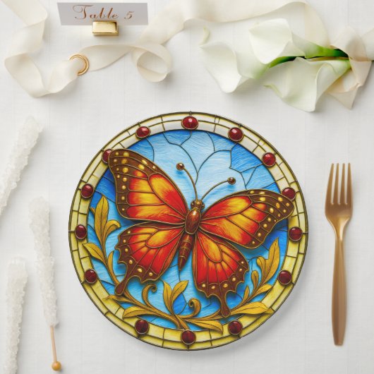 Buntglasfenster Schmetterling Pappteller (Hochzeit)