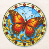 Buntglasfenster Schmetterling Runder Pappuntersetzer (Vorderseite)