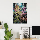 Buntglasfenster tiefer Wald Farn, Waldlandschaft Poster (Heimbüro)