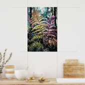 Buntglasfenster tiefer Wald Farn, Waldlandschaft Poster (Küche)