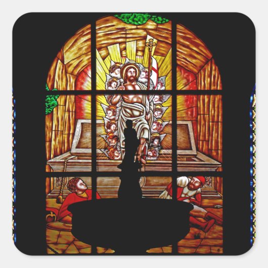 Buntglasjesus Quadratischer Aufkleber (Vorderseite)