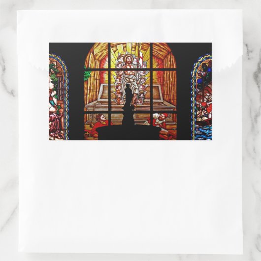 Buntglasjesus Rechteckiger Aufkleber (Tasche)