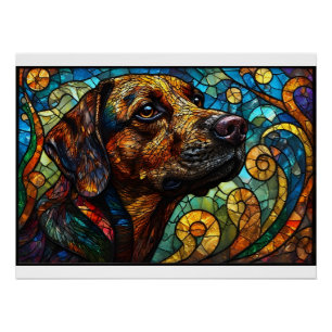 Buntglasmosaik eines Hundes mit lebendigen Farben Poster