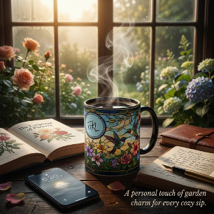 Buntglasoptik Kolibris florales Monogramm Tasse