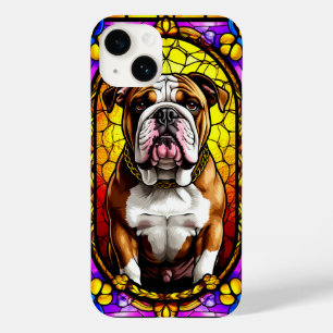Buntglasporträt eines Hundes mit Goldkette Case-Mate iPhone 14 Hülle
