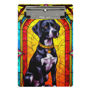 Buntglasporträt eines Hundes mit Goldkette Mini Klemmbrett
